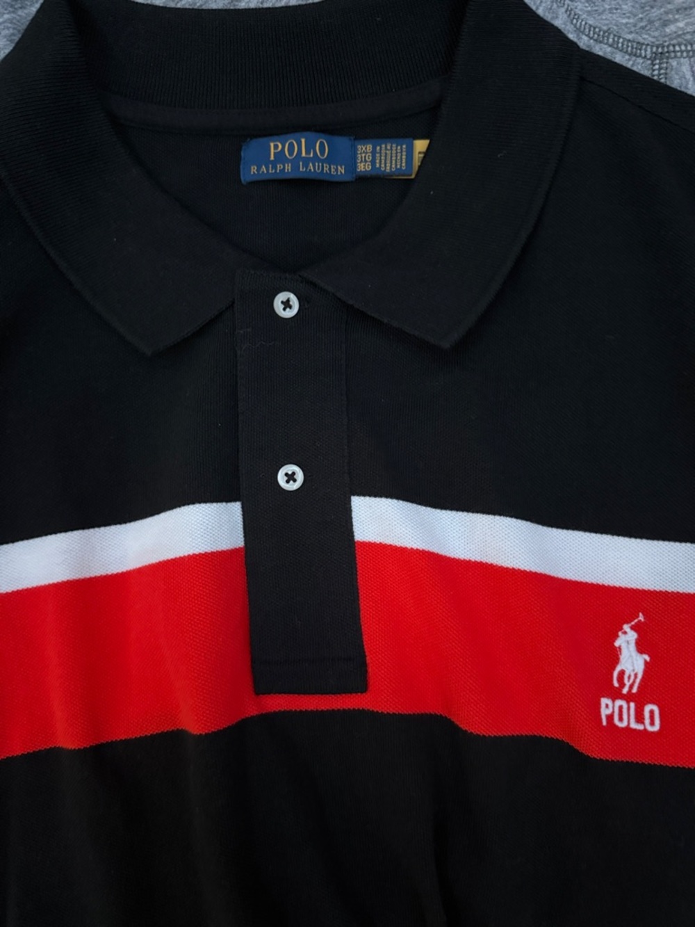Polo by Ralph Lauren Black Polo with Red and White Stripes